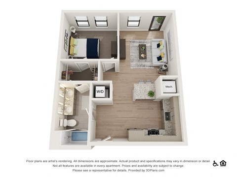 1X Floor Plan at The Baxly, Savannah, GA, 31401
